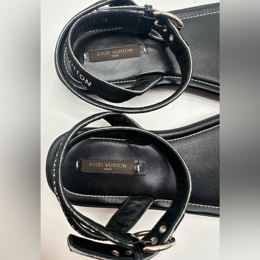 Louis Vuitton Passenger Black Flat Strappy Ankle Wrap Sandals EU 38 US 8 - Picture 5 of 11
